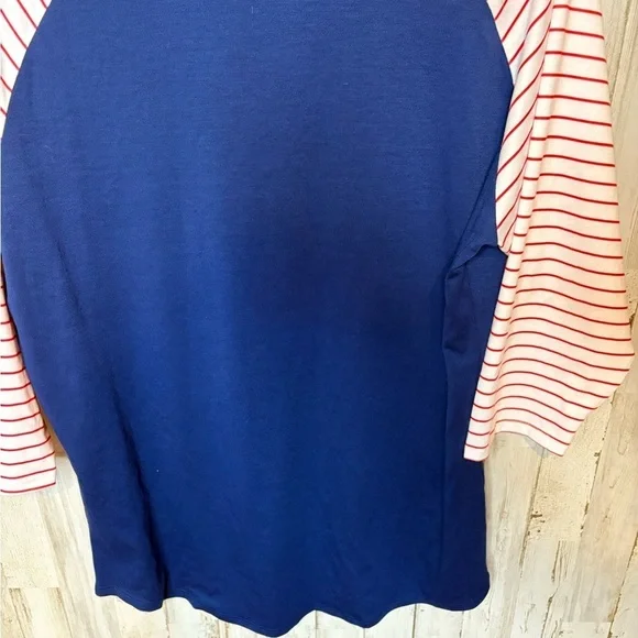 LulaRoe Size L & 3X Blouse Top Blue, Red & White Stripes with Raglan Sleeve - Picture 13 of 14